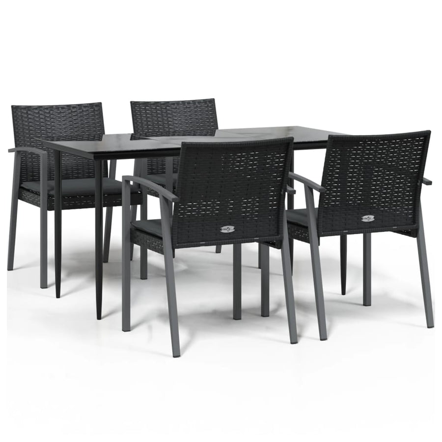 5-Delige Tuinset Met Kussens Poly Rattan En Staal 4 140 cm tafellengte Zwart