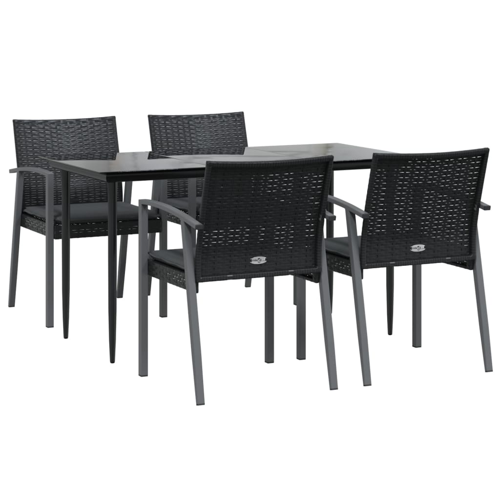 5-Delige Tuinset Met Kussens Poly Rattan En Staal 4 140 cm tafellengte Zwart