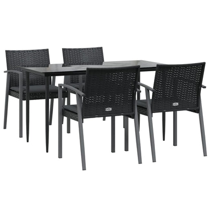 5-Delige Tuinset Met Kussens Poly Rattan En Staal 4 140 cm tafellengte Zwart