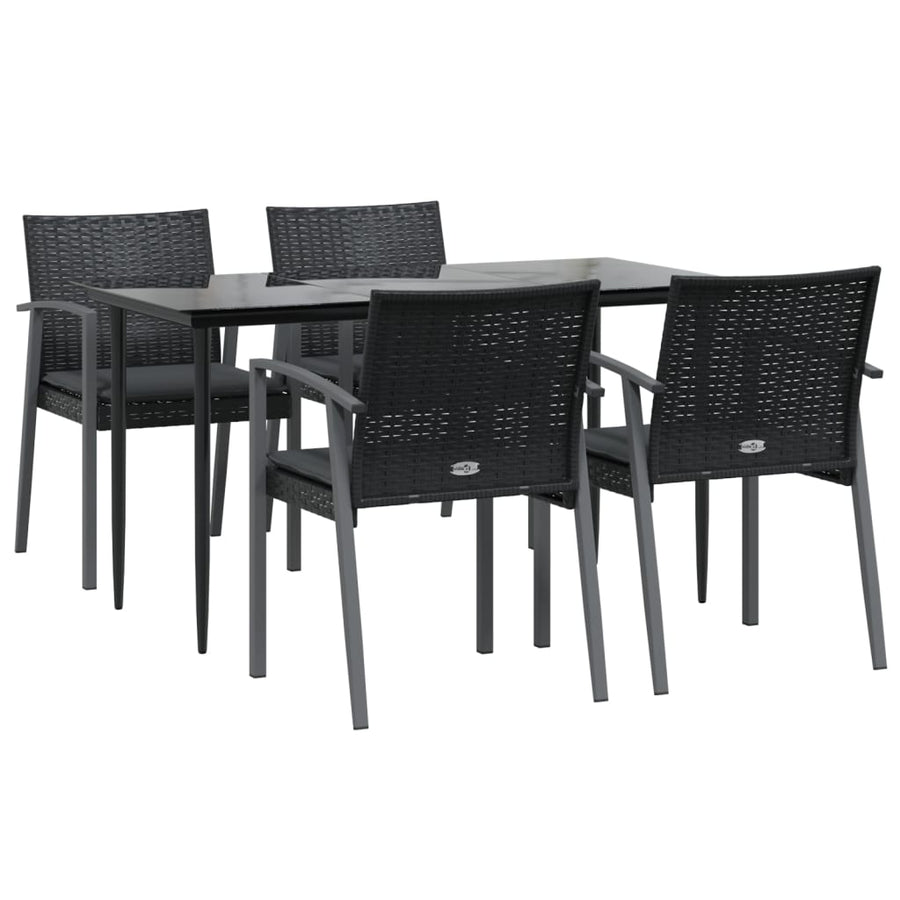 5-Delige Tuinset Met Kussens Poly Rattan En Staal 4 140 cm tafellengte Zwart