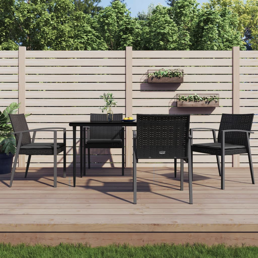 5-Delige Tuinset Met Kussens Poly Rattan En Staal 4 140 cm tafellengte Zwart