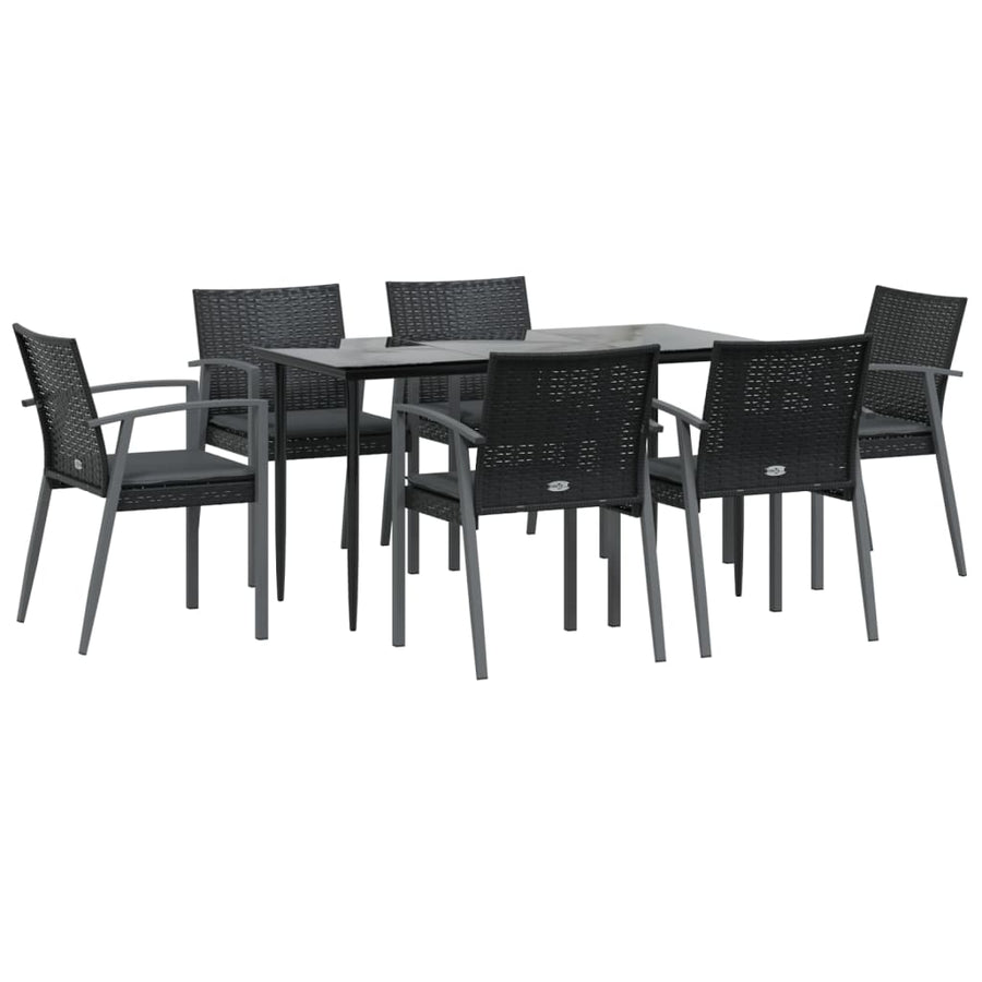 Tuinset Met Kussens Poly Rattan En Staal 7 140 cm tafellengte Zwart