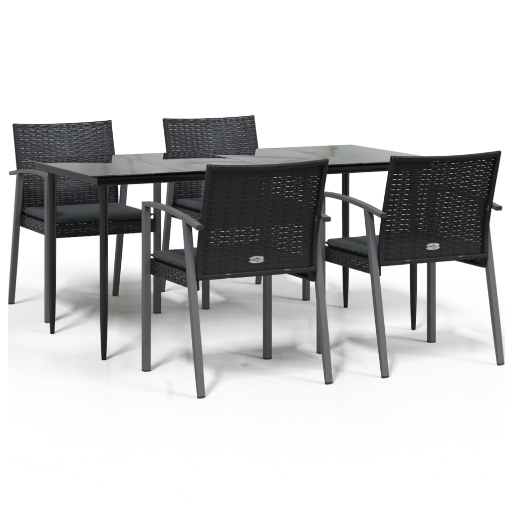 5-Delige Tuinset Met Kussens Poly Rattan En Staal 4 160 cm tafellengte Zwart