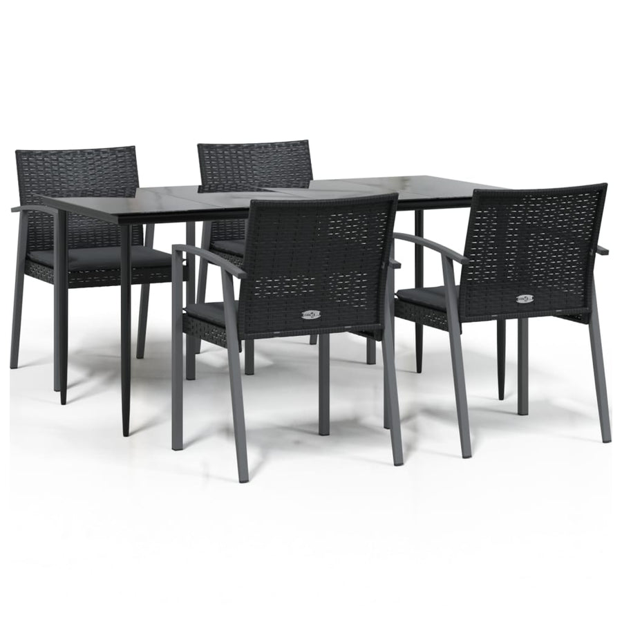 5-Delige Tuinset Met Kussens Poly Rattan En Staal 4 160 cm tafellengte Zwart