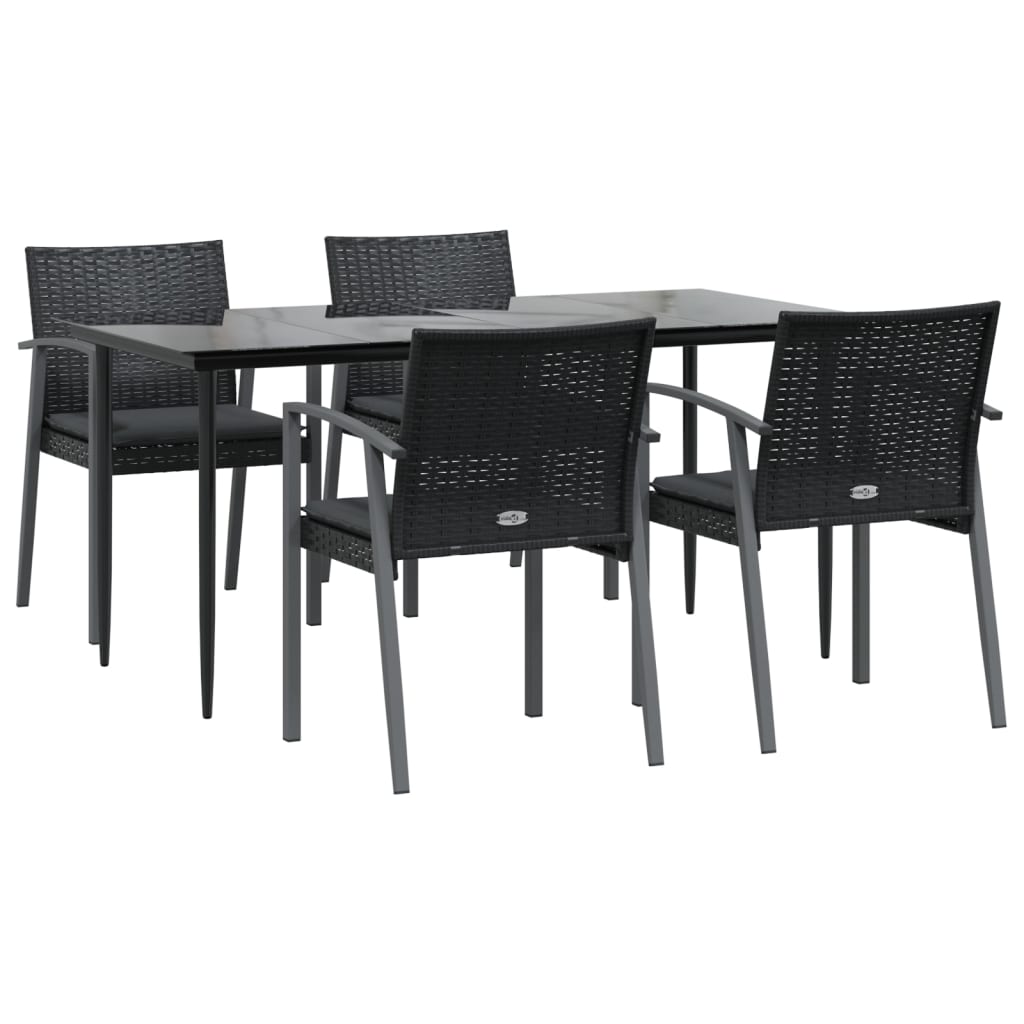 5-Delige Tuinset Met Kussens Poly Rattan En Staal 4 160 cm tafellengte Zwart