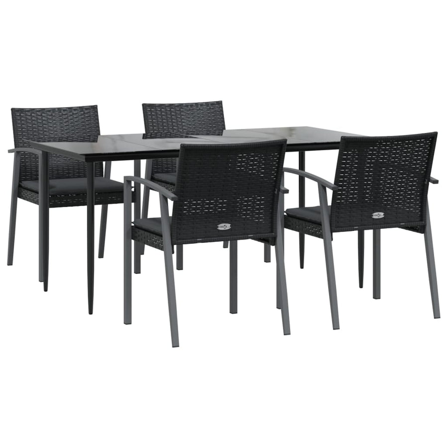 5-Delige Tuinset Met Kussens Poly Rattan En Staal 4 160 cm tafellengte Zwart