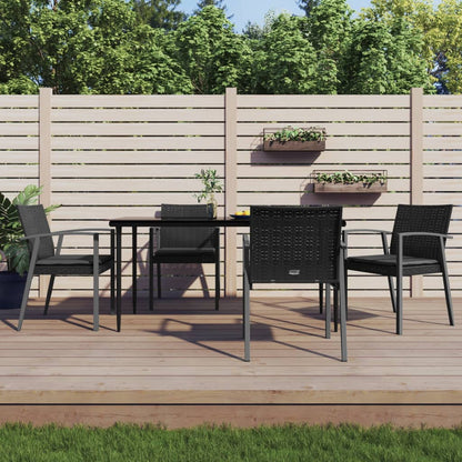 5-Delige Tuinset Met Kussens Poly Rattan En Staal 4 160 cm tafellengte Zwart