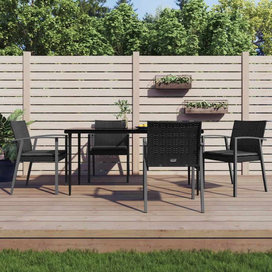 5-Delige Tuinset Met Kussens Poly Rattan En Staal 4 160 cm tafellengte Zwart