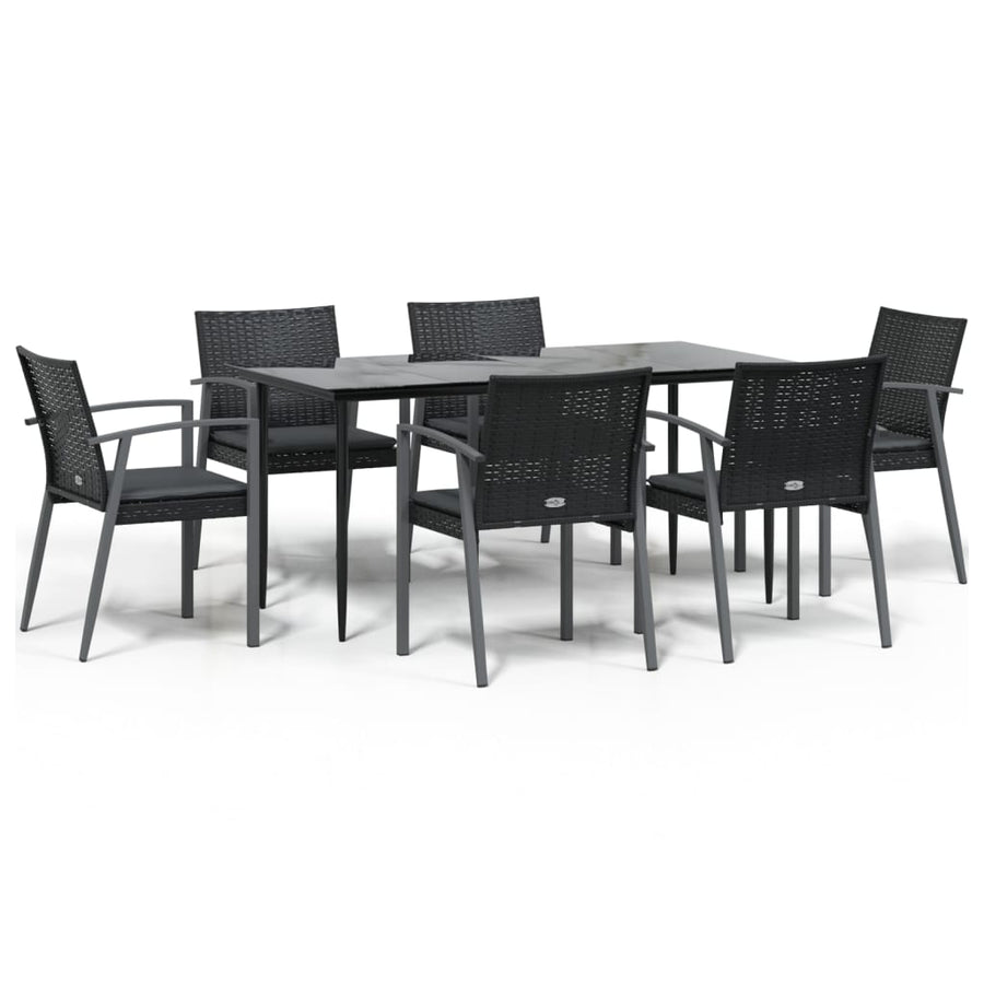 7-Delige Tuinset Met Kussens Poly Rattan En Staal 6 160 cm tafellengte Zwart