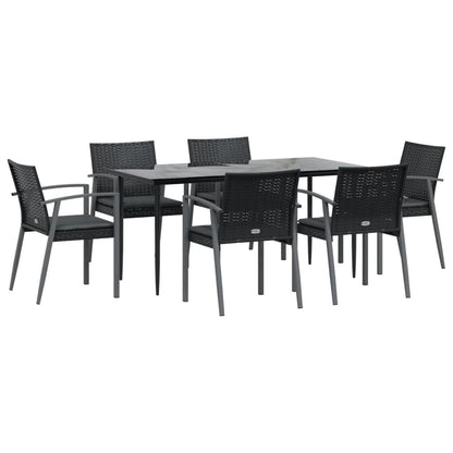 7-Delige Tuinset Met Kussens Poly Rattan En Staal 6 160 cm tafellengte Zwart