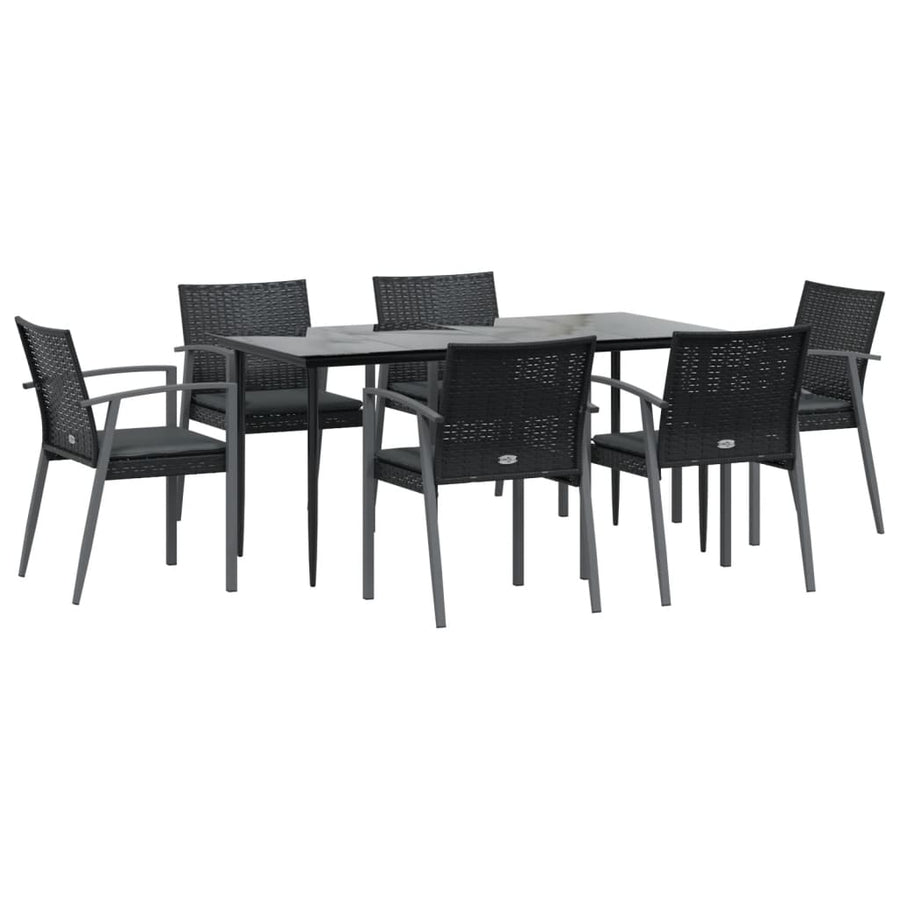 7-Delige Tuinset Met Kussens Poly Rattan En Staal 6 160 cm tafellengte Zwart