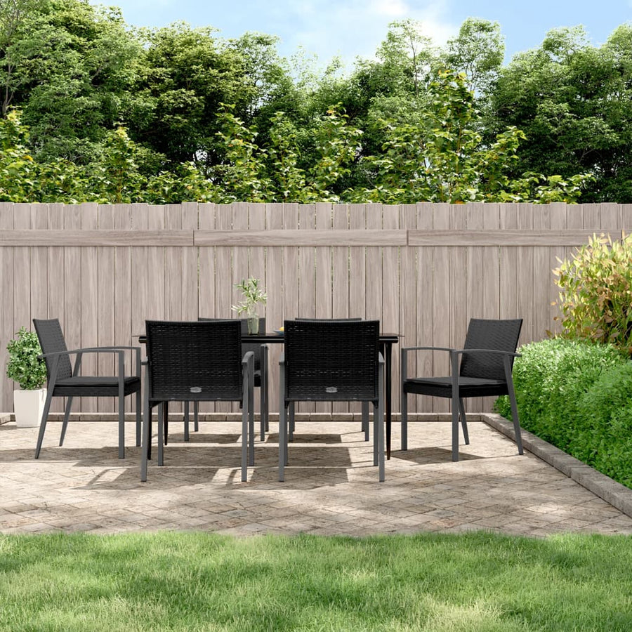 7-Delige Tuinset Met Kussens Poly Rattan En Staal 6 160 cm tafellengte Zwart
