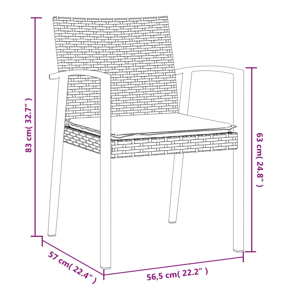 -Delige Tuinset Met Kussens Poly Rattan En Staal 5 80 cm tafellengte Bruin