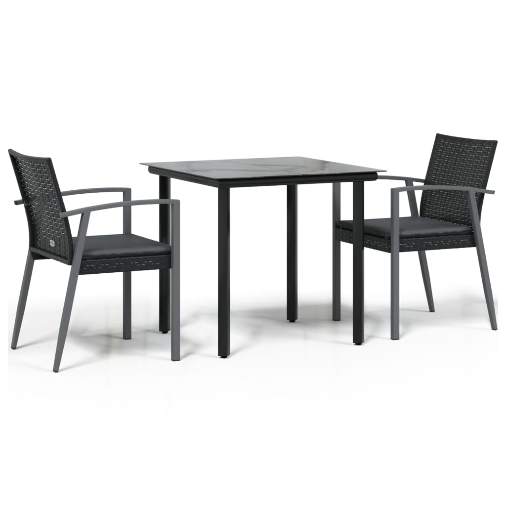 3-Delige Tuinset Met Kussens Poly Rattan En Staal 2 80 cm tafellengte Zwart