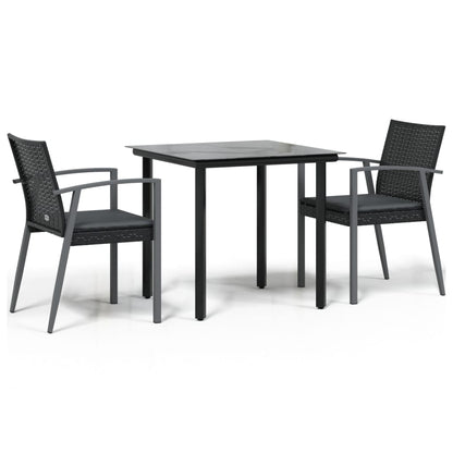 3-Delige Tuinset Met Kussens Poly Rattan En Staal 2 80 cm tafellengte Zwart