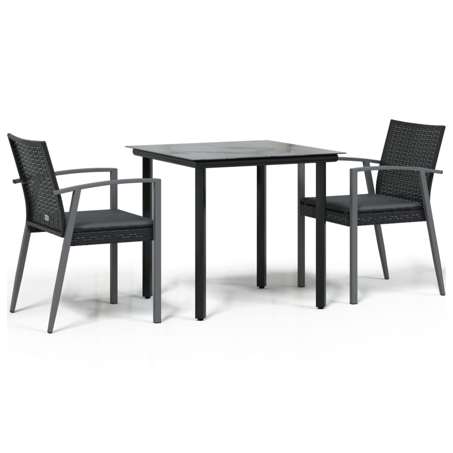3-Delige Tuinset Met Kussens Poly Rattan En Staal 2 80 cm tafellengte Zwart