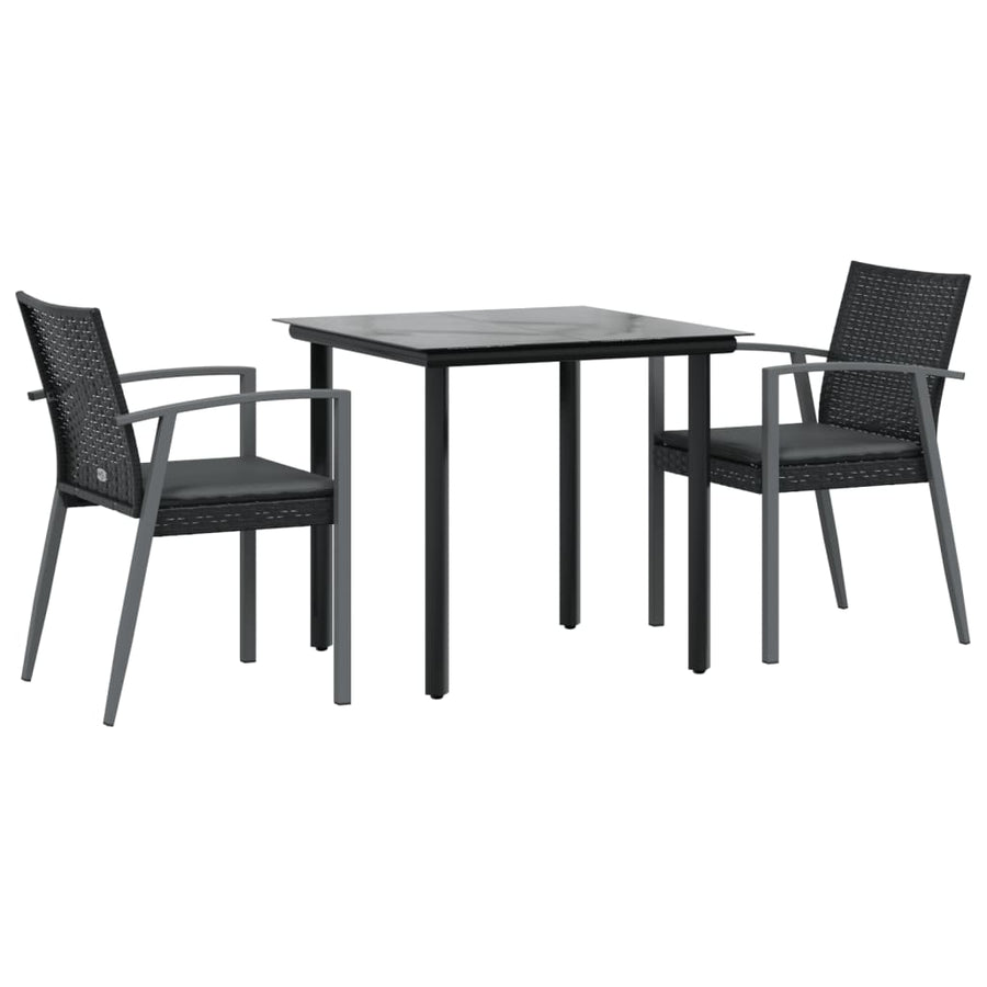 3-Delige Tuinset Met Kussens Poly Rattan En Staal 2 80 cm tafellengte Zwart
