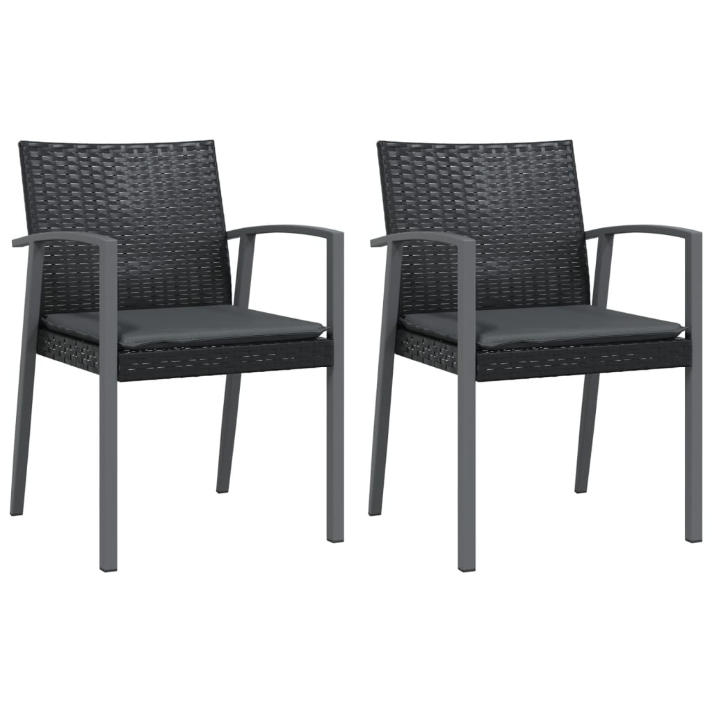 3-Delige Tuinset Met Kussens Poly Rattan En Staal 2 80 cm tafellengte Zwart
