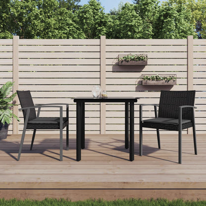 3-Delige Tuinset Met Kussens Poly Rattan En Staal 2 80 cm tafellengte Zwart
