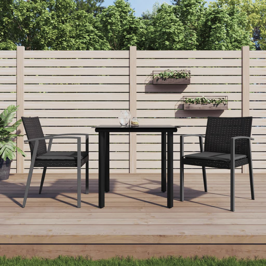 3-Delige Tuinset Met Kussens Poly Rattan En Staal 2 80 cm tafellengte Zwart