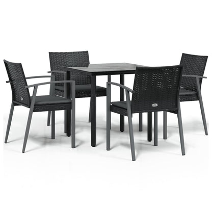 5-Delige Tuinset Met Kussens Poly Rattan En Staal 4 80 cm tafellengte Zwart