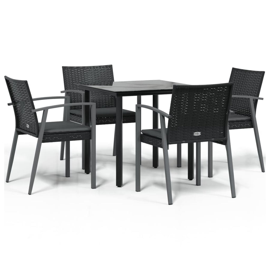 5-Delige Tuinset Met Kussens Poly Rattan En Staal 4 80 cm tafellengte Zwart