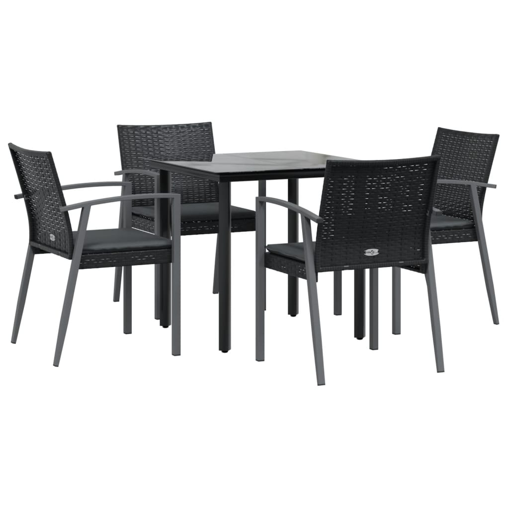 5-Delige Tuinset Met Kussens Poly Rattan En Staal 4 80 cm tafellengte Zwart