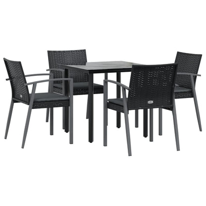 5-Delige Tuinset Met Kussens Poly Rattan En Staal 4 80 cm tafellengte Zwart