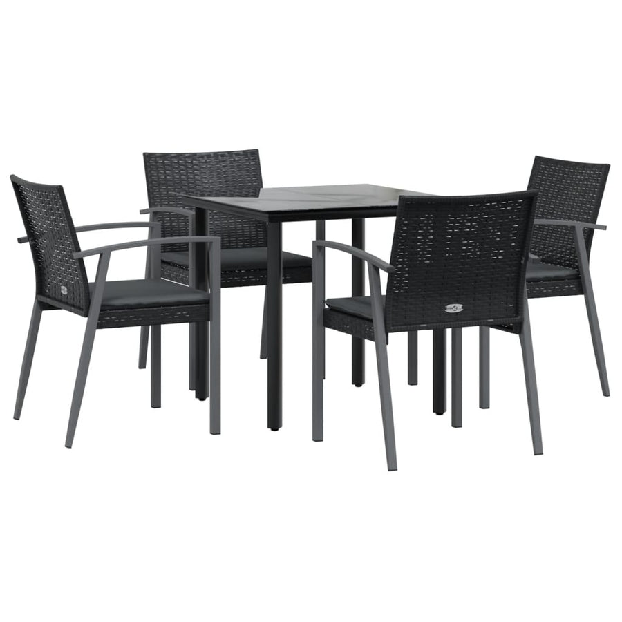 5-Delige Tuinset Met Kussens Poly Rattan En Staal 4 80 cm tafellengte Zwart