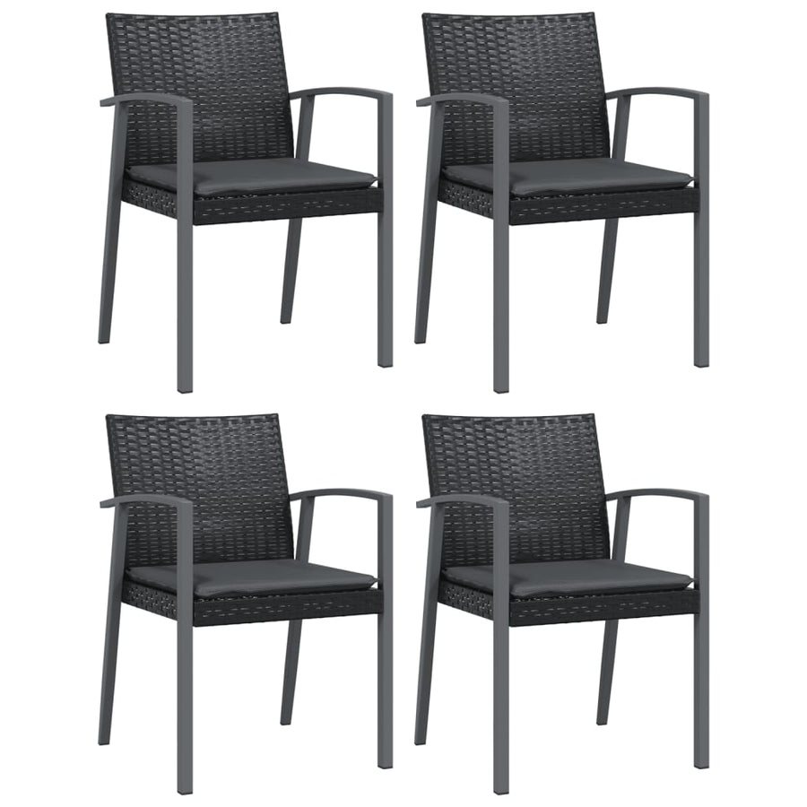 5-Delige Tuinset Met Kussens Poly Rattan En Staal 4 80 cm tafellengte Zwart