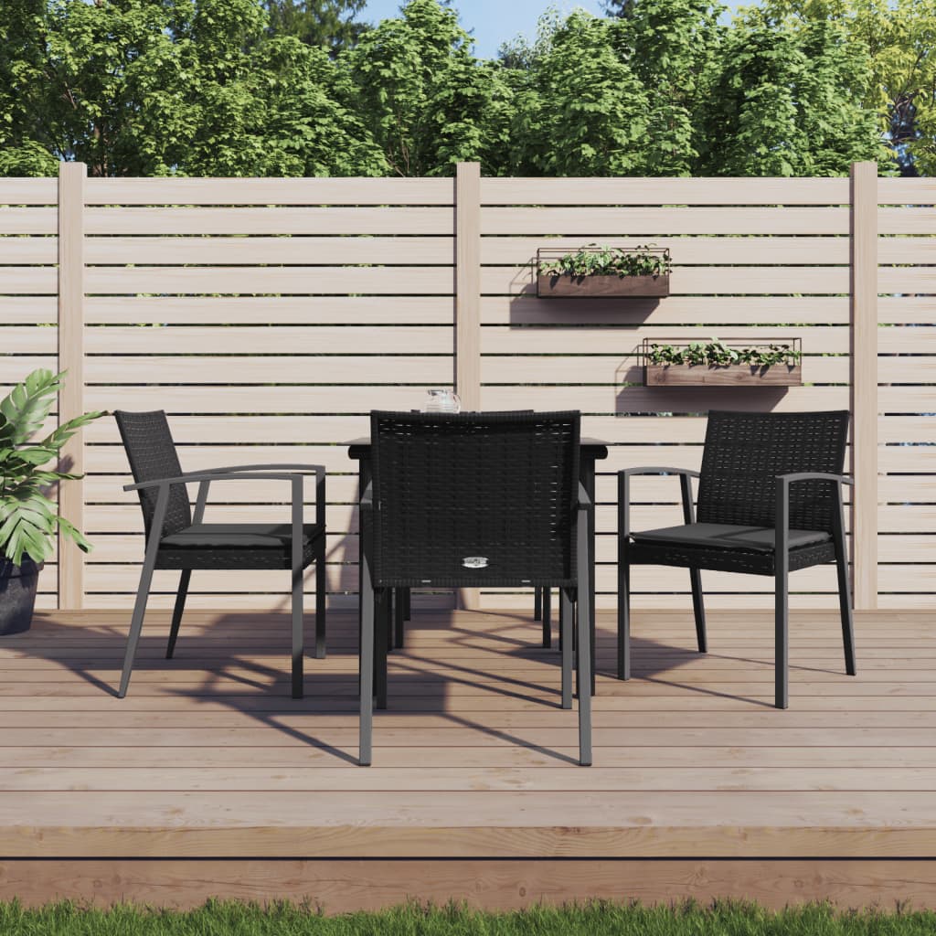 5-Delige Tuinset Met Kussens Poly Rattan En Staal 4 80 cm tafellengte Zwart