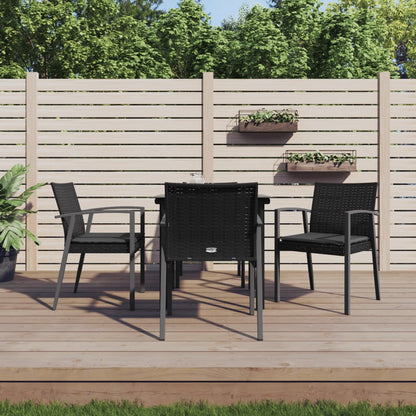 5-Delige Tuinset Met Kussens Poly Rattan En Staal 4 80 cm tafellengte Zwart