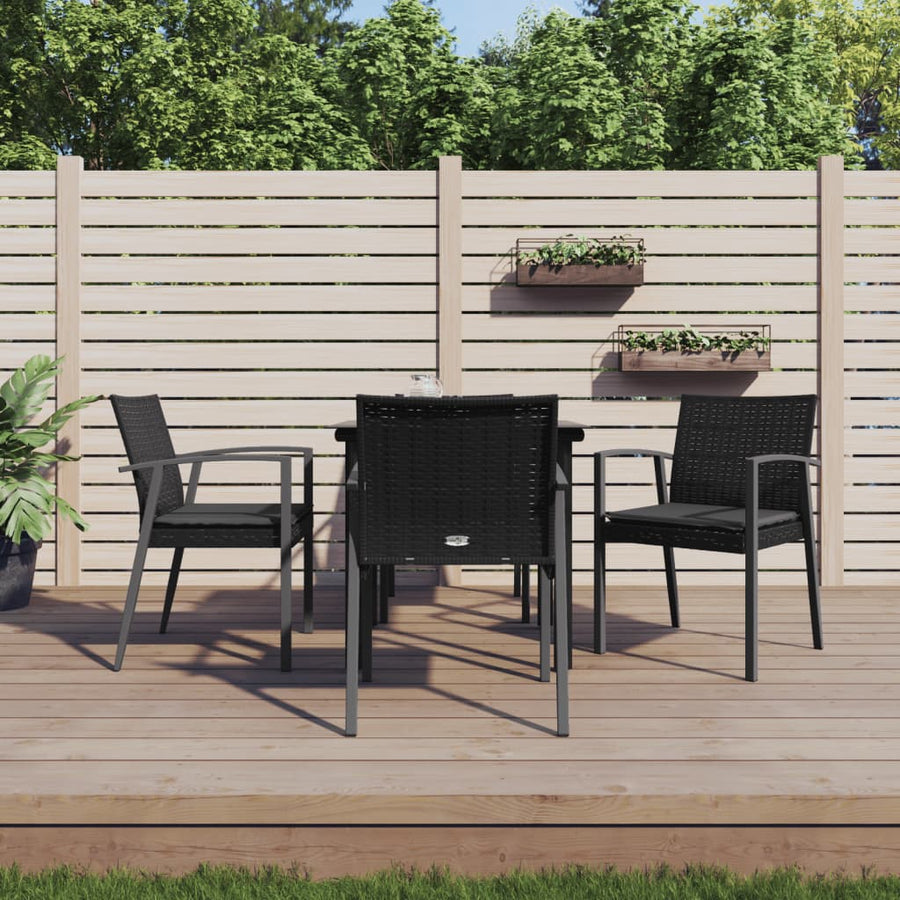 5-Delige Tuinset Met Kussens Poly Rattan En Staal 4 80 cm tafellengte Zwart