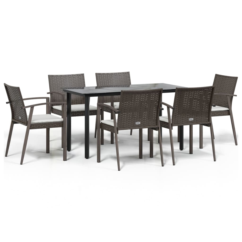 -Delige Tuinset Met Kussens Poly Rattan En Staal 7 140 cm tafellengte Bruin