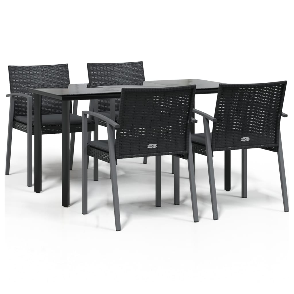 5-Delige Tuinset Met Kussens Poly Rattan En Staal 4 140 cm tafellengte Zwart
