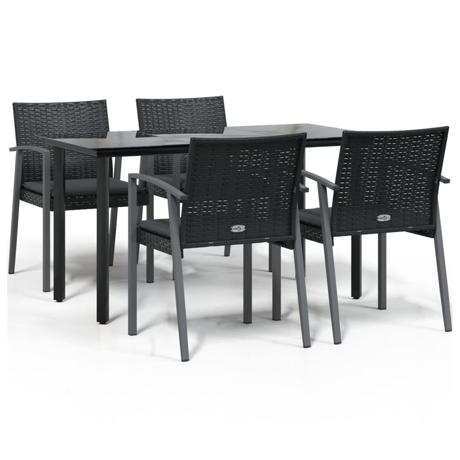 5-Delige Tuinset Met Kussens Poly Rattan En Staal 4 140 cm tafellengte Zwart
