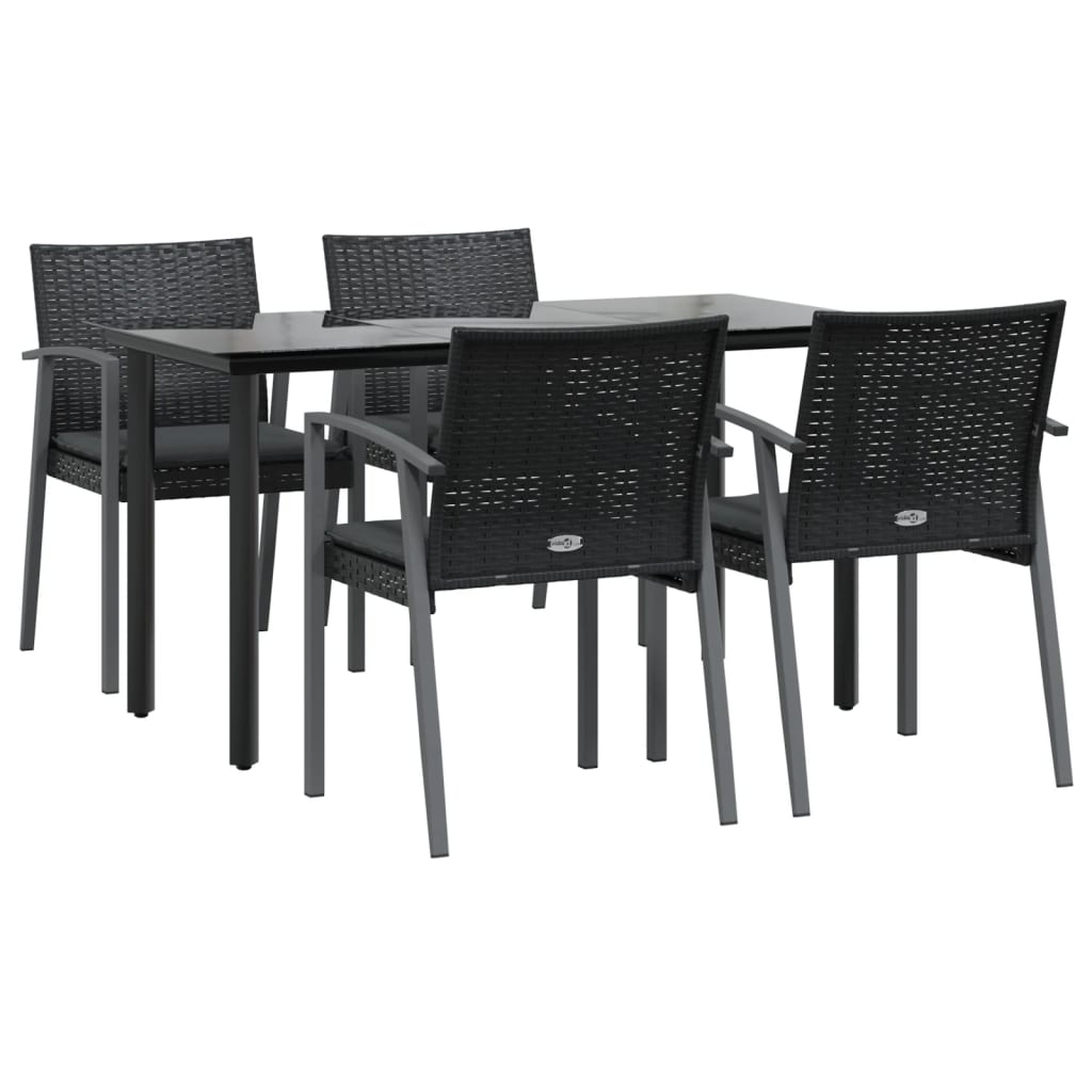 5-Delige Tuinset Met Kussens Poly Rattan En Staal 4 140 cm tafellengte Zwart