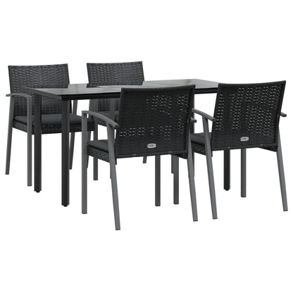 5-Delige Tuinset Met Kussens Poly Rattan En Staal 4 140 cm tafellengte Zwart
