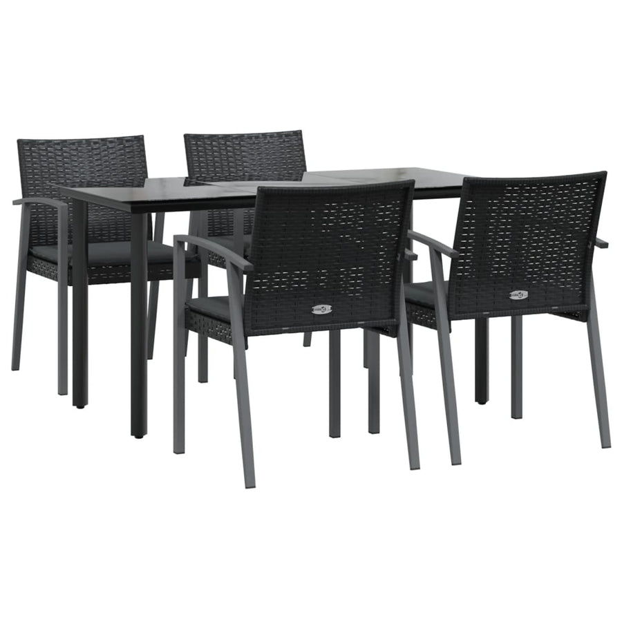 5-Delige Tuinset Met Kussens Poly Rattan En Staal 4 140 cm tafellengte Zwart