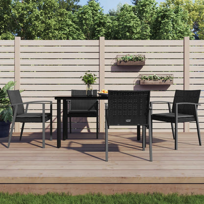 5-Delige Tuinset Met Kussens Poly Rattan En Staal 4 140 cm tafellengte Zwart