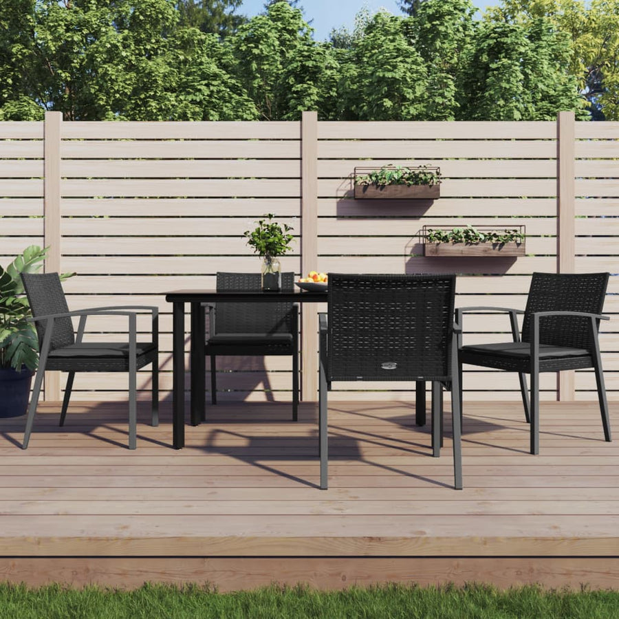 5-Delige Tuinset Met Kussens Poly Rattan En Staal 4 140 cm tafellengte Zwart