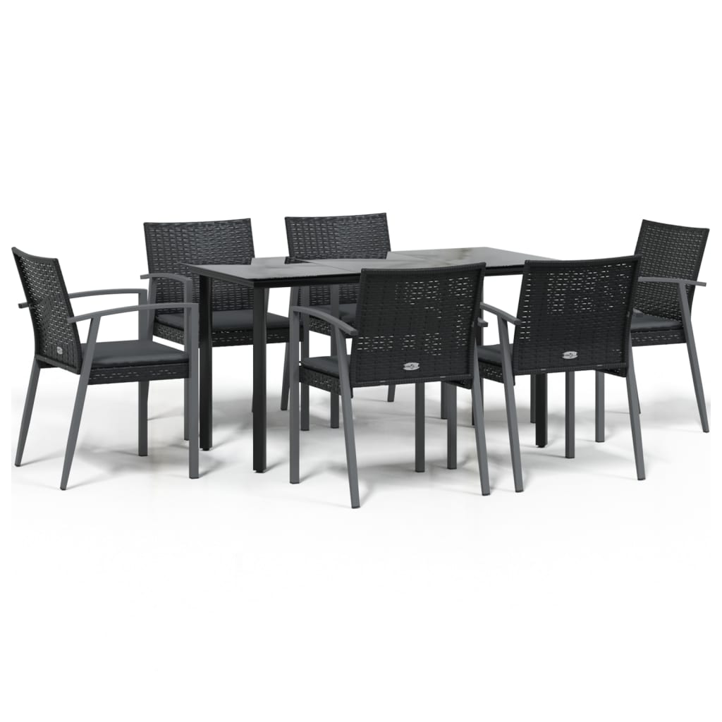 7-Delige Tuinset Met Kussens Poly Rattan En Staal 6 140 cm tafellengte Zwart