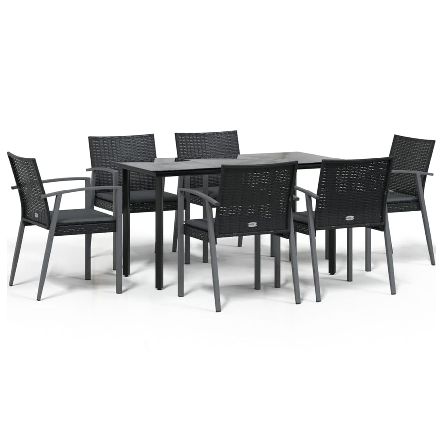 7-Delige Tuinset Met Kussens Poly Rattan En Staal 6 140 cm tafellengte Zwart