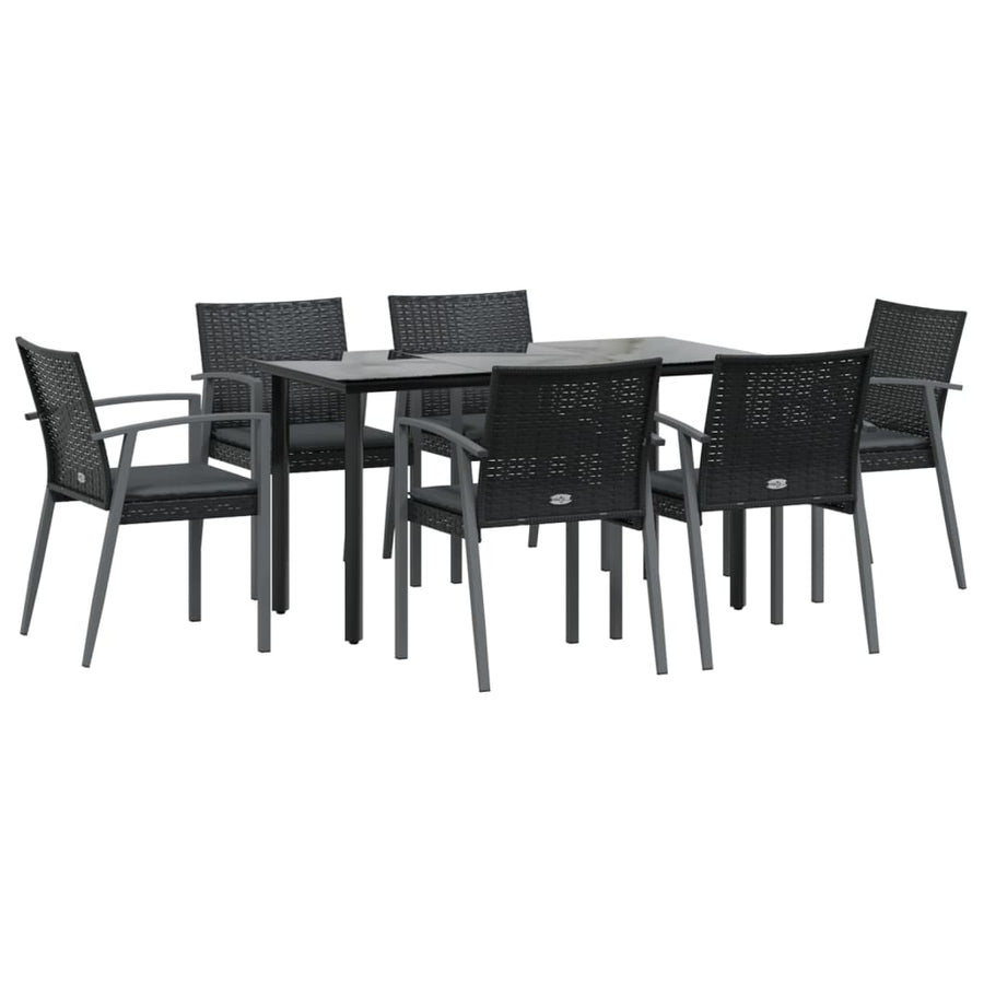 7-Delige Tuinset Met Kussens Poly Rattan En Staal 6 140 cm tafellengte Zwart