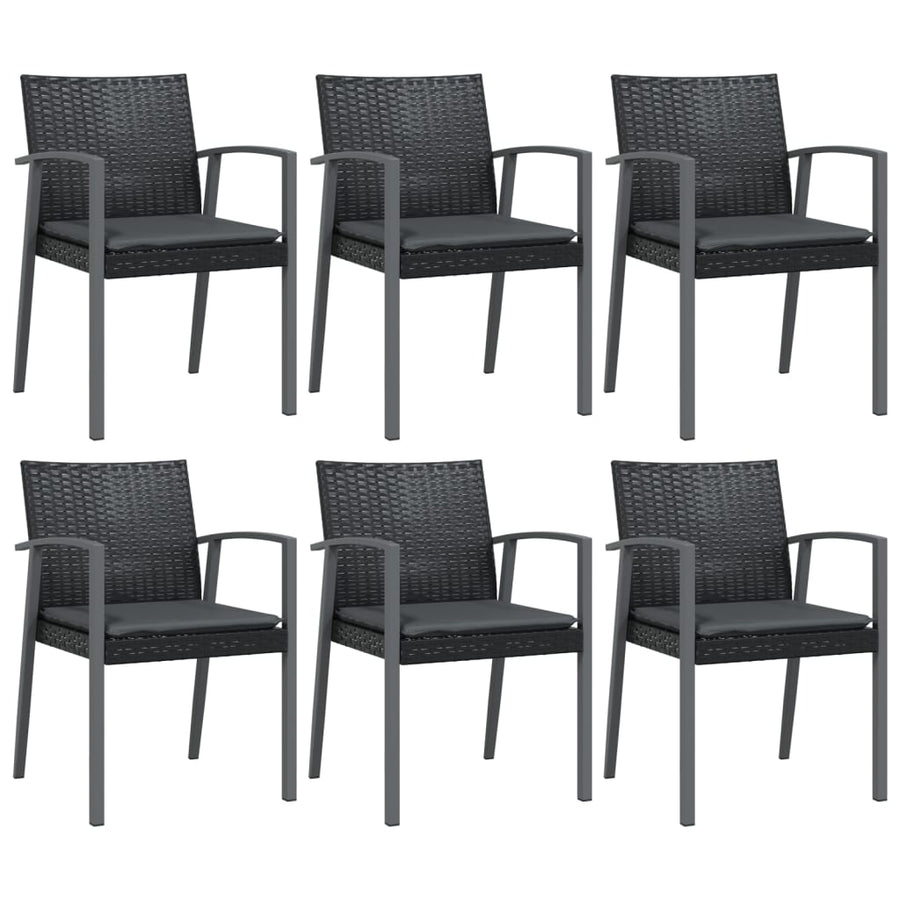 7-Delige Tuinset Met Kussens Poly Rattan En Staal 6 140 cm tafellengte Zwart