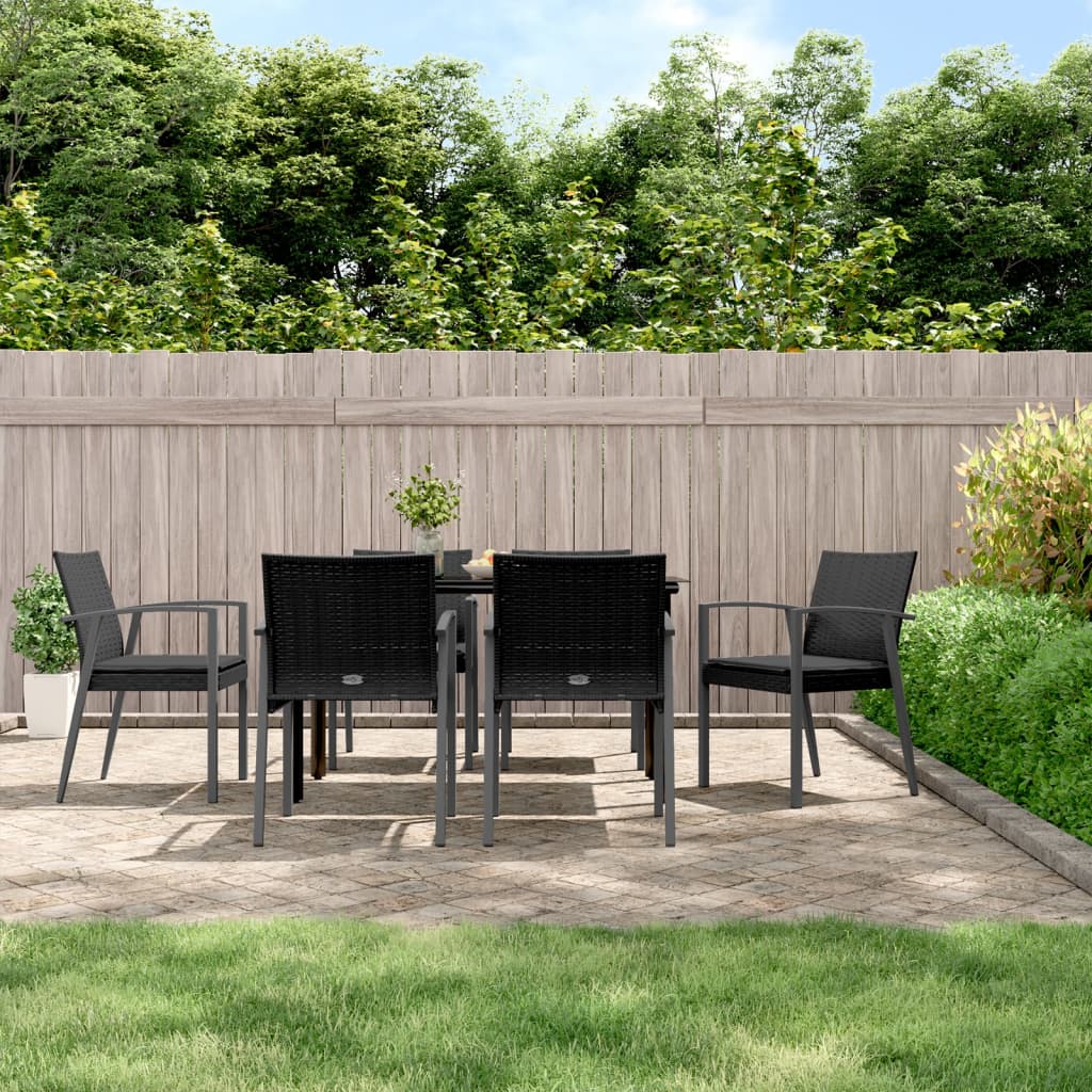 7-Delige Tuinset Met Kussens Poly Rattan En Staal 6 140 cm tafellengte Zwart