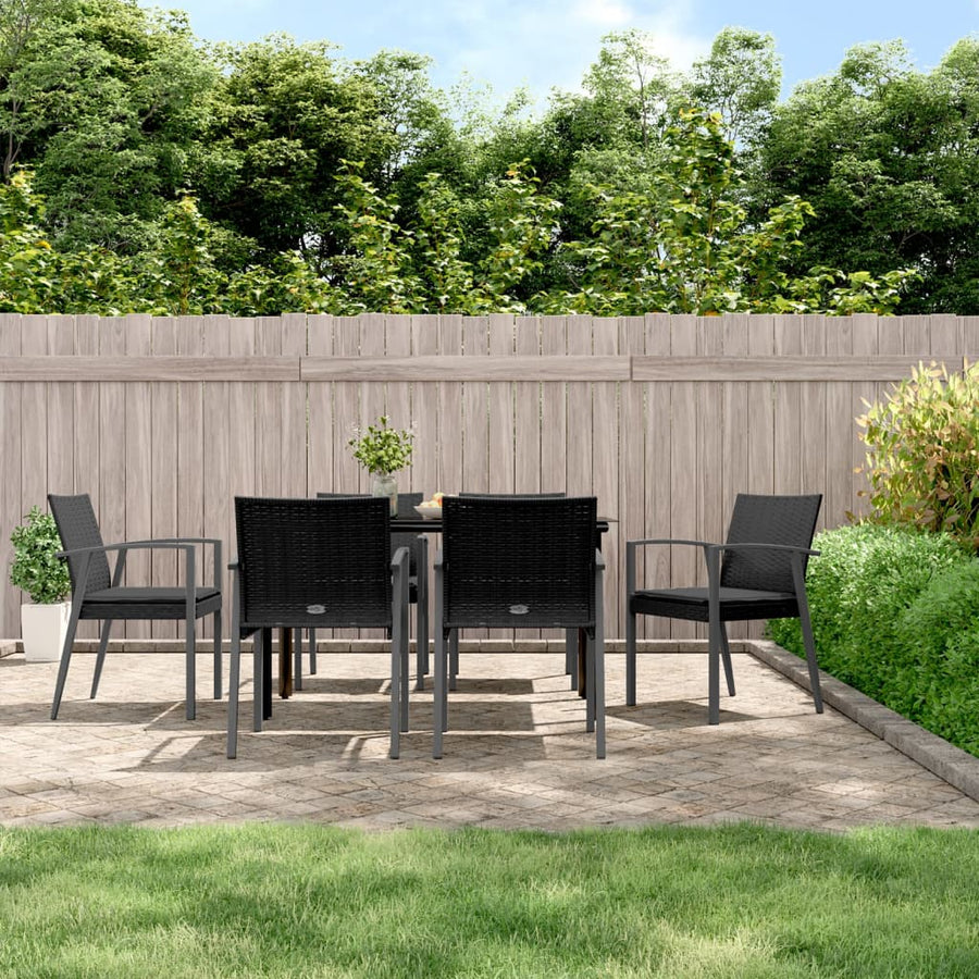 7-Delige Tuinset Met Kussens Poly Rattan En Staal 6 140 cm tafellengte Zwart