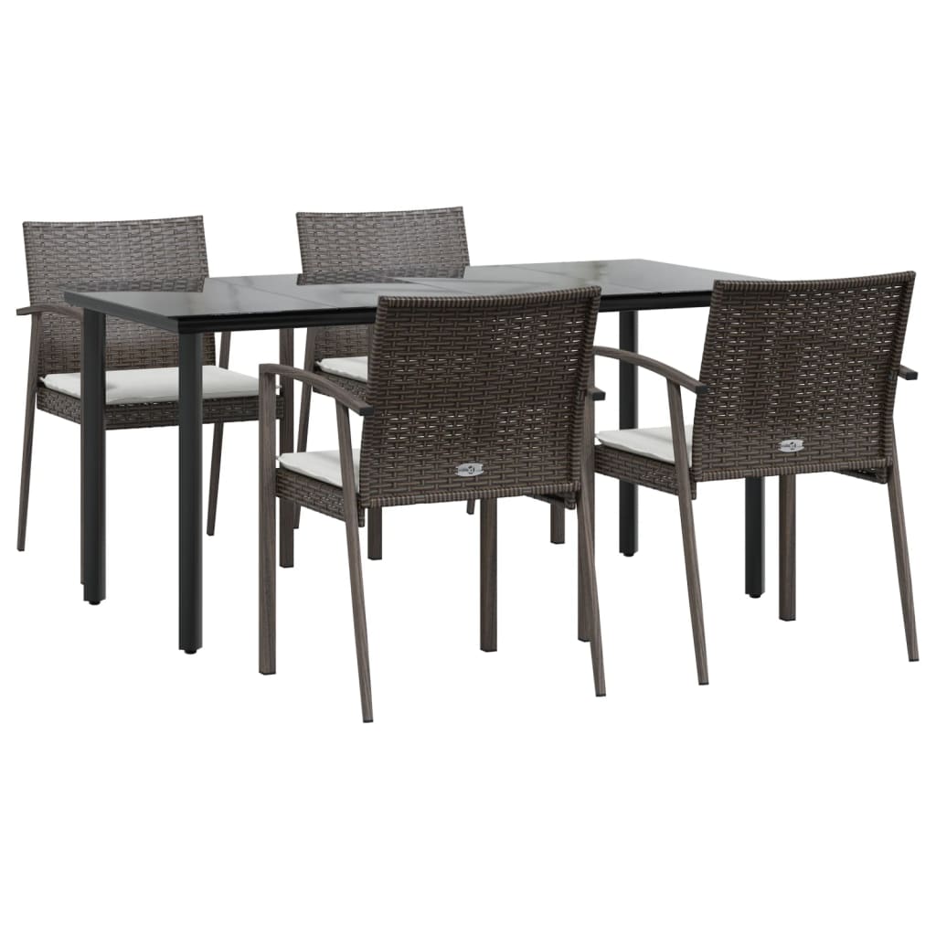 -Delige Tuinset Met Kussens Poly Rattan En Staal 5 160 cm tafellengte Bruin