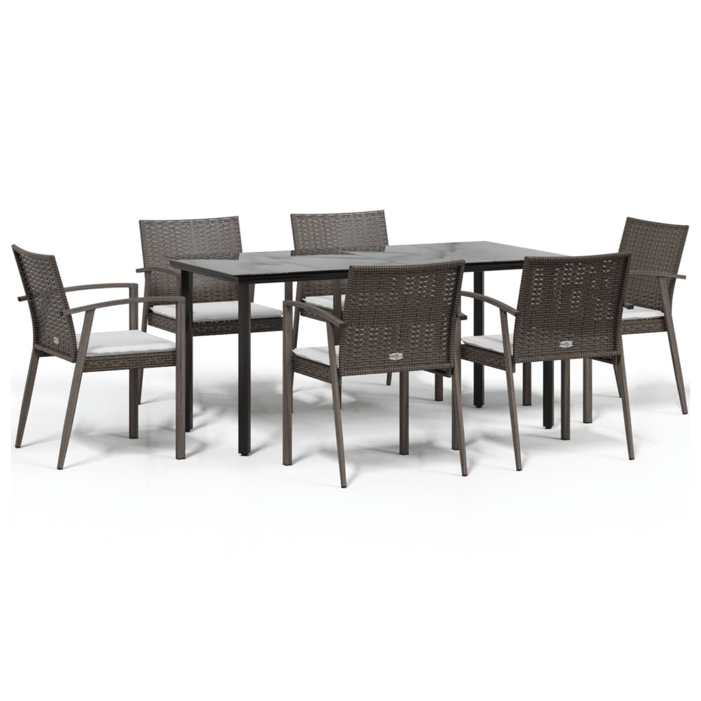 -Delige Tuinset Met Kussens Poly Rattan En Staal 7 160 cm tafellengte Bruin