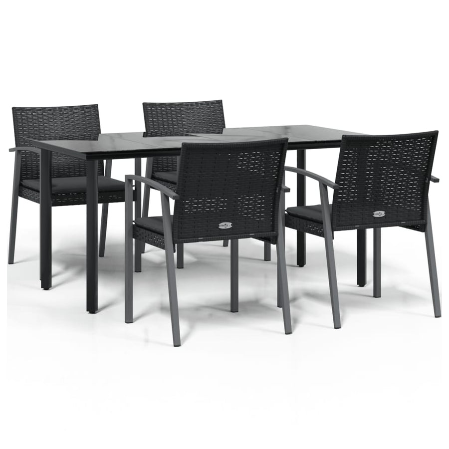 Tuinset Met Kussens Poly Rattan En Staal 5 160 cm tafellengte Zwart